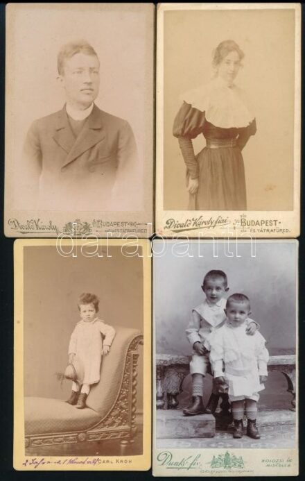 cca 1880-1900 Vegyes keményhátú portrék, közte gyerekfotó, 4 db, 10,5×6,5 cm