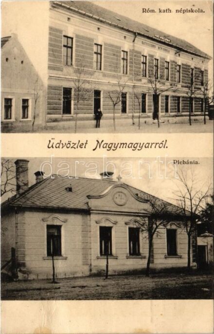 1932 Nagymagyar, Velky Mager, Zlaté Klasy; Római katolikus népiskola, Plébánia. Brunner Adolf fényképész / Catholic school, parish (fa)