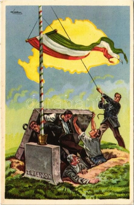 Trianon. Hátoldalon térkép. Ereklyés Országzászló Nagybizottság / Hungarian irredenta s: Lamoss