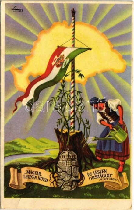 1938 Magyar legyen hited és lészen országod. Hiszekegy. Kiadja az Ereklyés Országzászló Nagybizottsága / Hungarian irredenta propaganda, Hungarian flag, Trianon s: Lamoss (EK)