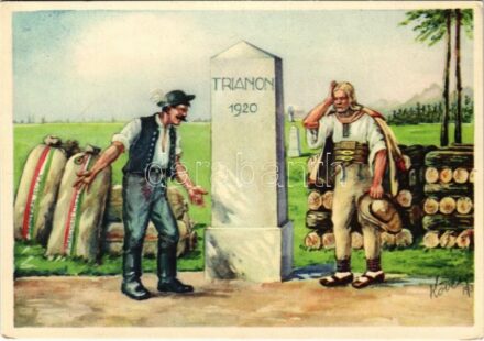 Trianon 1920. Szegény testvérünknek száz a baja, búja: Hiányzik cserébe a jó magyar búza! Kiadja a Magyar Nemzeti Szövetség, Magyar Földrajzi Intézet rt. / Hungarian irredenta propaganda s: Köves