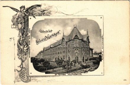 Hódmezővásárhely, Református főgimnázium. Reisz bazár kiadása, Plohn J. műterméből. Art Nouveau, floral
