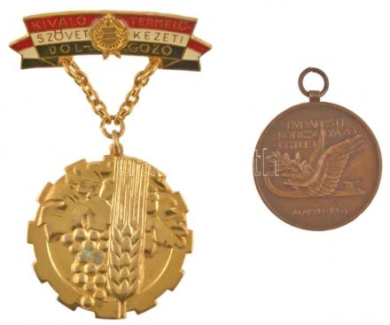 Vegyes: 1931. 'Budapesti Korcsolyázó Egylet / Házi verseny 500m 1931.I.4.' Br díjérem (22mm) + 1974. 'Kiváló Termelőszövetkezeti Dolgozó' aranyozott, zománcozott kitüntető jelvény T:2