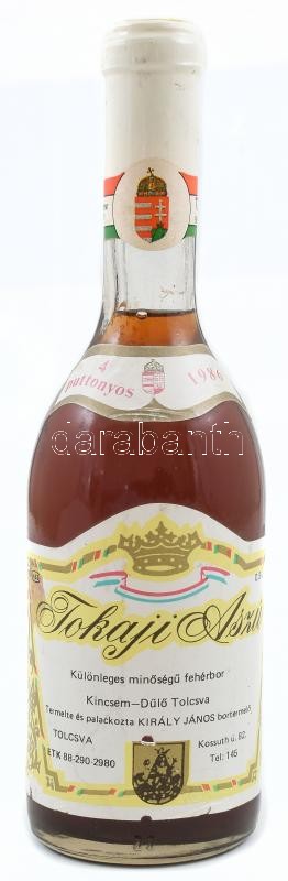 1986 Tokaji Aszú, 4 puttonyos fehérbor, 0,5 l, bontatlan palack