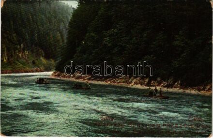 Tátra, Tatry; Dunajeci hajózás, tutaj. Feitzinger Ede No. 354. / Przejazd Dunajcem przez Pieniny / Dunajecfahrt durch die Pieninen / rafting (kopott sarkak / worn corners)