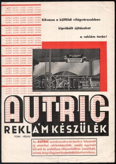 Autric reklámkészülék tájékoztató prospektusa fotóval, prospektuson szakadással