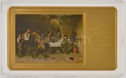 2014. 'A magyar festészet remekművei / Munkácsy Mihály 1844-1900 / Krisztus Pilátus előtt 1881.' aranyozott, multicolor Cu emlékérem (35x60mm) T:PP