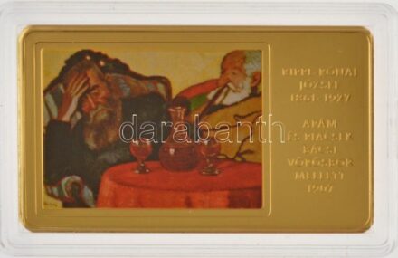 2014. 'A magyar festészet remekművei / Rippl-Rónai József 1861-1927. - Apám és Piacsek bácsi vörösbor mellett 1907.' aranyozott, multicolor Cu emlékérem (35x60mm) T:PP
