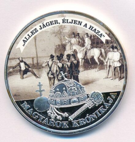 DN 'A Magyarok Krónikája - 'Allez Jäger, éljen a haza / 1907. 5K' ezüstözött multicolor rézötvözet emlékérem, tanúsítvánnyal (42mm) T:PP kis patina