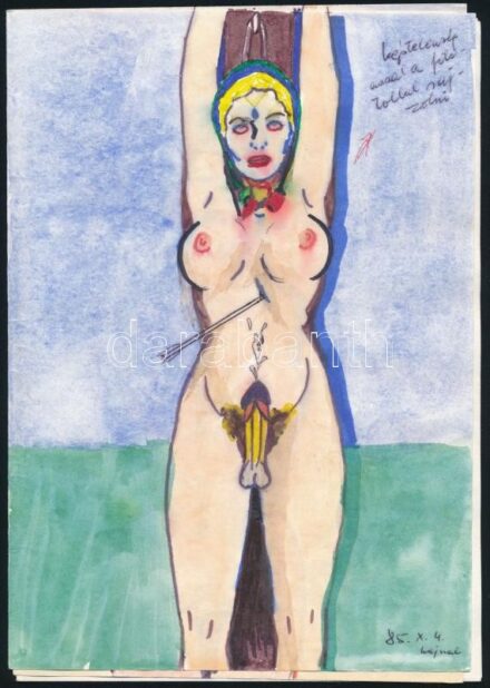 Jelzés nélkül: 4 db pornó grafika. Filc, papír. 15x21 cm