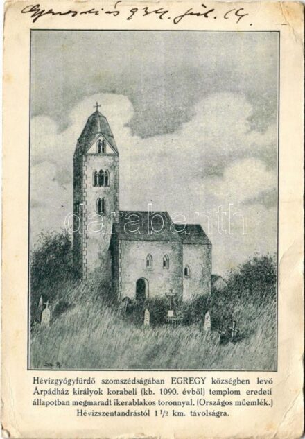 1934 Egregy (Hévíz), Árpád-házi királyok korabeli templom. Mérei kiadása (gyűrődések / creases)