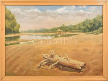 Kabáczy Szilárd (1930-2004): Strandolók. Olaj, farost, jelzett. Fakeretben. 40x60 cm