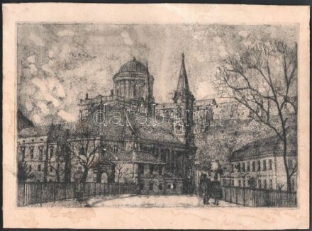 Jelzés nélkül: Esztergomi részlet. Rézkarc, papír, kartonra kasírozva. Foltos, kissé sérült. 19,5×29,5 cm