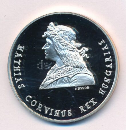 2000. 'A Nemzet Biztonságáért / Mátyás király' jelzett Ag emlékérem kapszulában (31.52g/0.999/42mm) T:PP patina