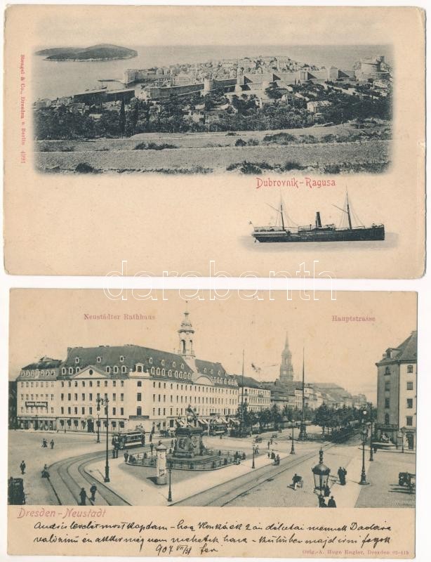 9 db RÉGI külföldi képeslap vegyes minőségben + 2 db 1936. 10P (tíz pengő) / 9 pre-1945 European town-view postcards in mixed quality + 2 1936 10 Pengő banknotes