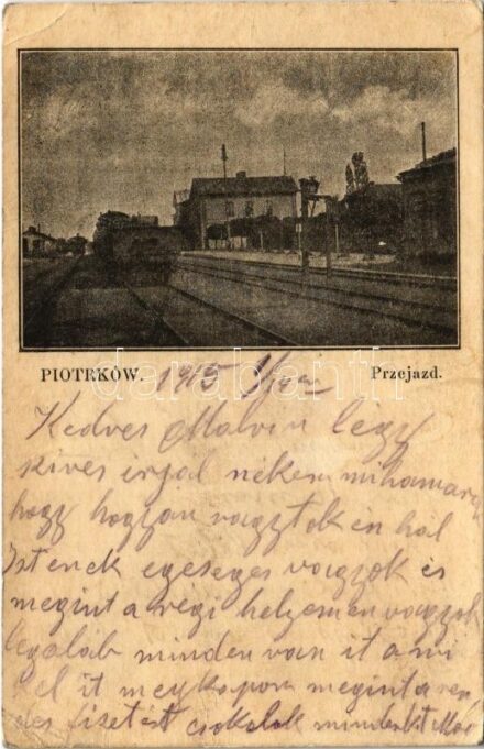 1915 Piotrków, Przejazd / Bahnhof / railway station + 'K.u.K. Fliegerregiment Fliegerkompagnie Nr. 5.' (Rb)