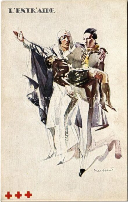 L'Entraide. Vendu au profit de la Croix Rouge de Belgique / Belga Vöröskeresztes propaganda / Belgian Red Cross propaganda s: Massonet
