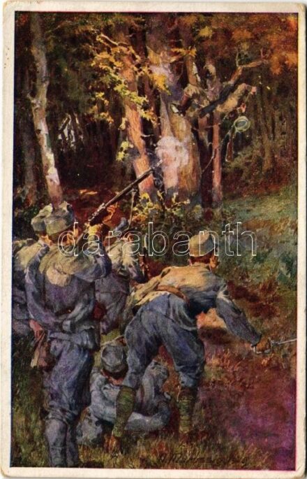 Offizielle Karte für Rotes Kreuz, Kriegsfürsorgeamt Kriegshilfsbüro Nr. 351. Aus dem goldenen Buche der Armee Serie III. / K.u.K. military art postcard s: Marussig