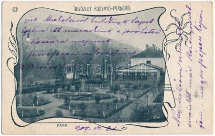 1905 Rozsnyófürdő, Kúpele Roznava; park. Art Nouveau
