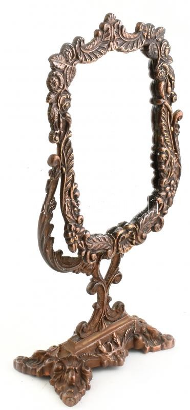 Bronz asztali tükör, kopásnyomokkal, m: 41 cm
