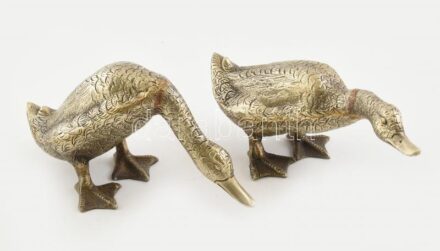 Kacsapár, fém asztali dísz, 2 db, m: 10 cm