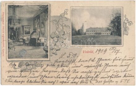 1909 Vedrőd, Voderady; Zichy kastély, belső. Divald / castle interior. Art Nouveau, floral (EB)