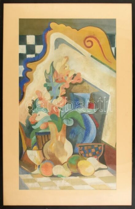 Jelzés nélkül: Csendélet. Vegyes technika, karton. Üvegezett, kissé sérült fakeretben, 88×56 cm