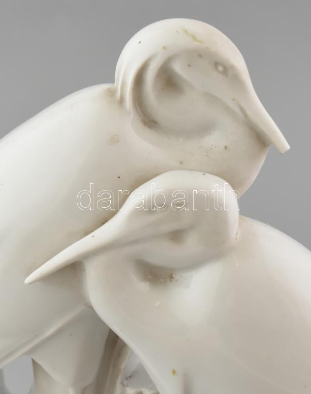 Zsolnay porcelán gólya pár. Fehér mázas, jelzett., sérült (csőr hiányos). 33 cm - Image 2