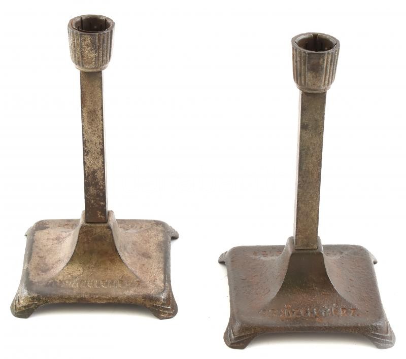 1914-1915 'A győzelemért' feliratú gyertyatartó pár, kopásnyomokkal, m: 21,5 cm