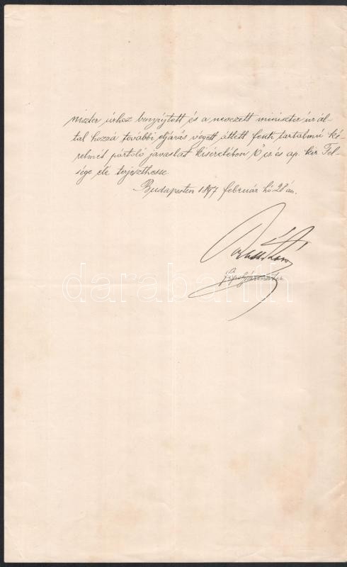 1897 Ráth Károly (1821-1897) Budapest főpolgármesterének (1873-1897) levele Zombath Pál máv hivatalnok részére, örökbefogadási ügyben, fejléces papíron, saját kezű autográf aláírásával, valamint az örökbefogadási ügy - Image 2