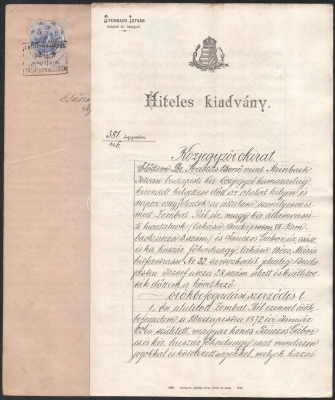 1897 Ráth Károly (1821-1897) Budapest főpolgármesterének (1873-1897) levele Zombath Pál máv hivatalnok részére, örökbefogadási ügyben, fejléces papíron, saját kezű autográf aláírásával, valamint az örökbefogadási ügy - Image 4
