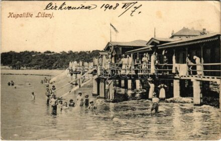 1908 Novi Vinodolski, Novi, Novoga; Kupaliste Lisanj / beach, bathers (EK)