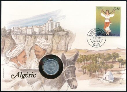 Algéria 1974. 5c felbélyegzett borítékban, bélyegzéssel, német nyelvű leírással T:1 Algeria 1974. 5 Centimes in envelope with stamp and cancellation, with German description C:UNC