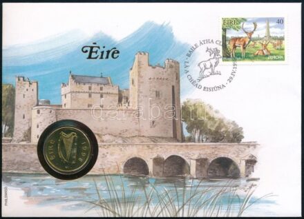 Írország 1998. 20p Cu-Ni, felbélyegzett borítékban, alkalmi bélyegzéssel, német nyelvű leírással T:1- Ireland 1998. 20 Pence Cu-Ni in envelope with stamp, with German description C:AU