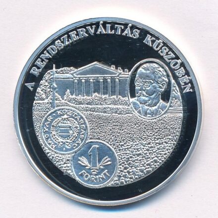 DN 'A magyar pénz krónikája - A rendszerváltás küszöbén' Ag emlékérem tanúsítvánnyal, dísztokban (20g/0.999/38,61mm) T:PP