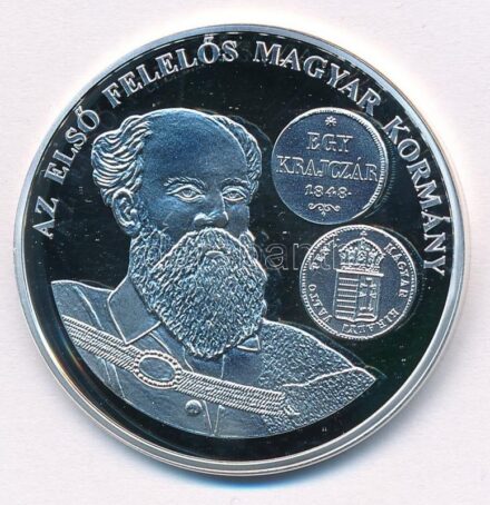 DN 'A magyar pénz krónikája - Az első felelős magyar kormány' Ag emlékérem tanúsítvánnyal (20g/0.999/38,61mm) T:PP