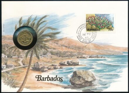Barbados 1982. 5c felbélyegzett borítékban, bélyegzéssel, német nyelvű leírással T:1 Barbados 1982. 5 Cents in envelope with stamp and cancellation, with German description C:UNC