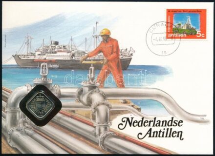 Holland-Antillák 1985. 5c felbélyegzett borítékban, bélyegzéssel, német nyelvű leírással T:1 Netherlands Antilles 1985. 5 Cents in envelope with stamp and cancellation, with German description C:UNC