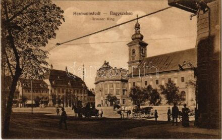 Nagyszeben, Hermannstadt, Sibiu; Grosser Ring / körút, lovaskocsik. Verl. Emil Fischer. Lichtdruck v. Jos. Drotleff / square, horse-drawn carriages