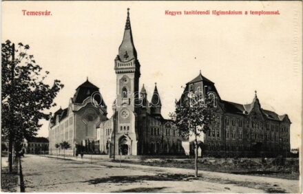 Temesvár, Timisoara; Kegyes tanítórendi főgimnázium a templommal. Gerő Manó utóda kiadása / grammar school, church