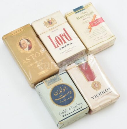 5 db bontatlan csomag cigaretta: Astor Waldorf-Astoria, Viceroy, Peter Stuyvesant, Golden West, Kristinus Lord extra