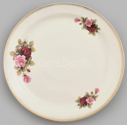 Hollóházi tortatál, virágmintás, kopott, d: 30 cm