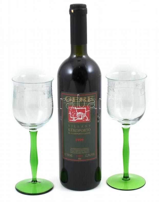 1999 Gere Villányi Kékoportó (Blauer Portugieser). Bontatlan palack. 0,75l, 112,5%Vol (Díszdobozban, 2db borospohárral.)