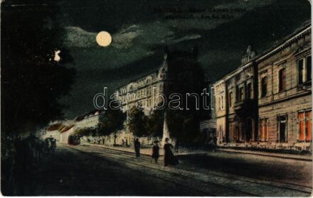 1915 Belgrade, Beograd; Rue Roi Milan / street at night