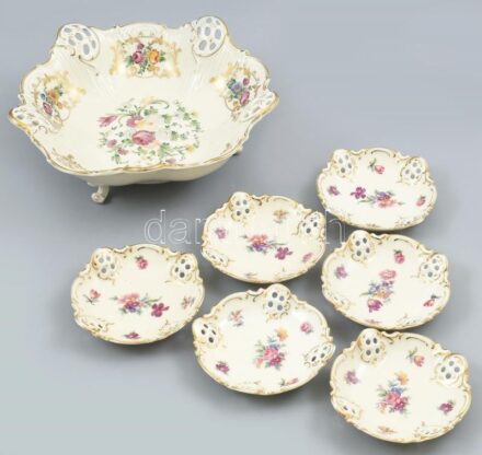 Német teasütemény készlet, matricásporcelán, jelzett, hibátlan, d: 10-23 cm