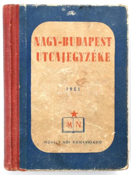 Nagy-Budapest utcajegyzéke. Összeáll.: Király Elemér. Bp., 1951., Művelt Nép. Kiadói kopott, foltos félvászon-kötés.