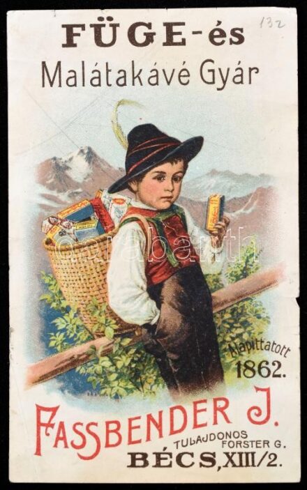 Fassbenger malátakávé gyár litho számolócédula 12x7,5 cm