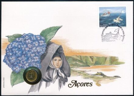 Azori-szigetek 1998. 1E, felbélyegzett borítékban, bélyegzéssel, német nyelvű leírással T:1 Azores 1998. 1 Escudo in envelope with stamp and cancellation, with German description C:UNC