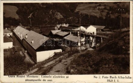 Verespataktorka, Gura Rosiei (Verespatak, Rosia Montana); Uzinele electrice si steampurile de aur / erőmű / power plant. No. 2. Foto Bach Alba Iulia 1929. (Rb)