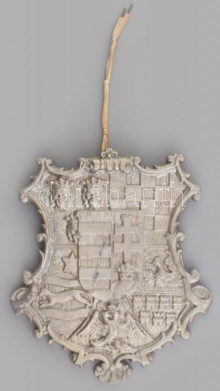 Magyar Nemzeti közép címer, alumínium öntvény: 1300 gr, kopott, 28x25 cm